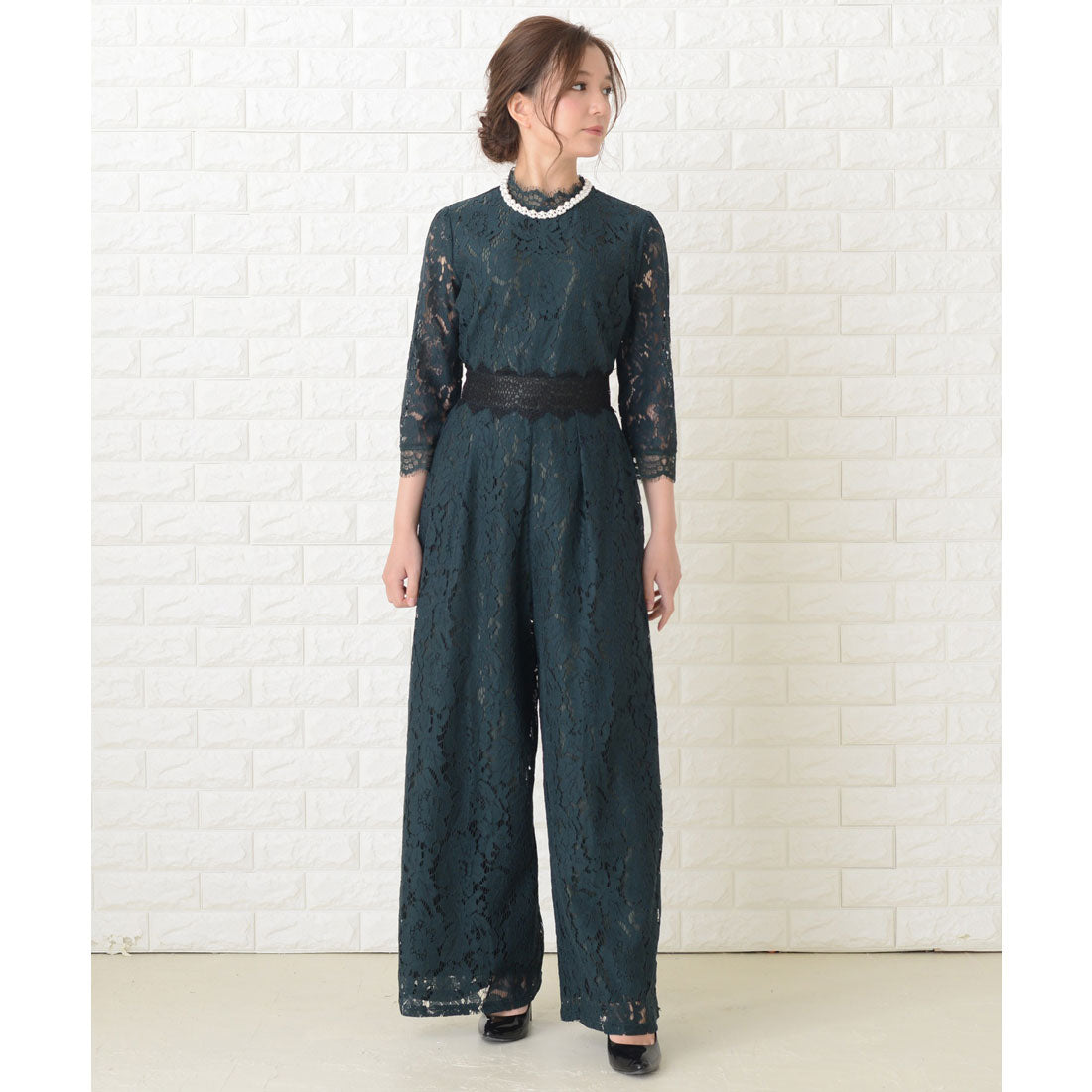 レースレディース Lace Ladies 花柄レースオールインワン・パンツドレス,グリーン