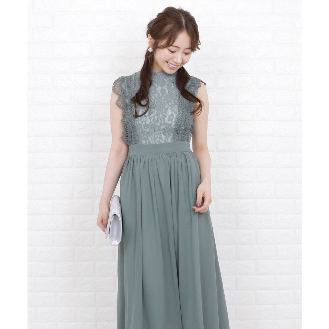 レースレディース Lace Ladies フリルノースリーブロングパーティドレス・ワンピース