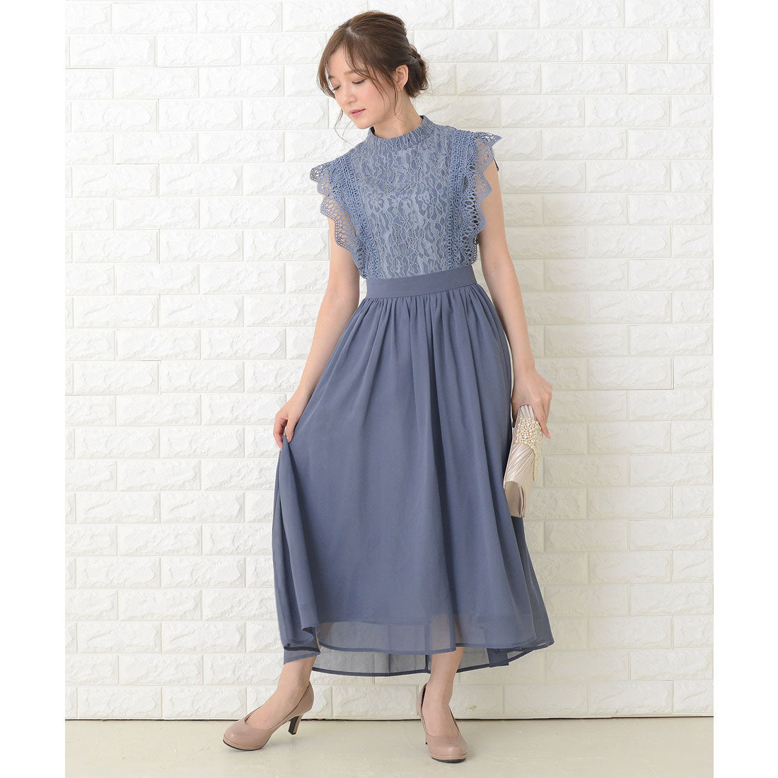 レースレディース Lace Ladies フリルノースリーブロングパーティドレス・ワンピース