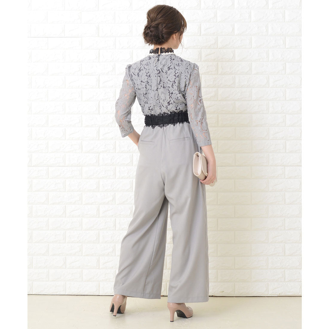 レースレディース Lace Ladies レース七分袖 オールインワン・パンツドレス