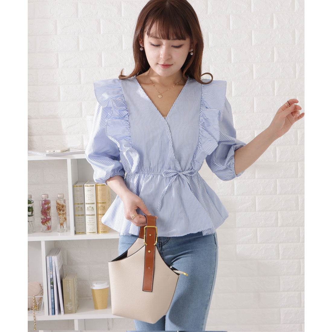 Race Ladies Lace Ladies Striped Frill Wrap Top