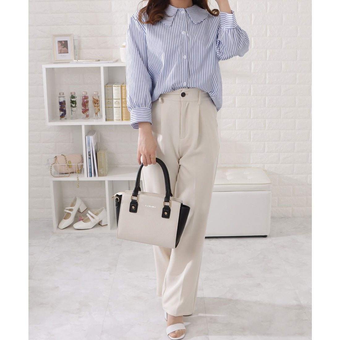 レースレディース Lace Ladies ストライプ柄ビッグカラーブラウス