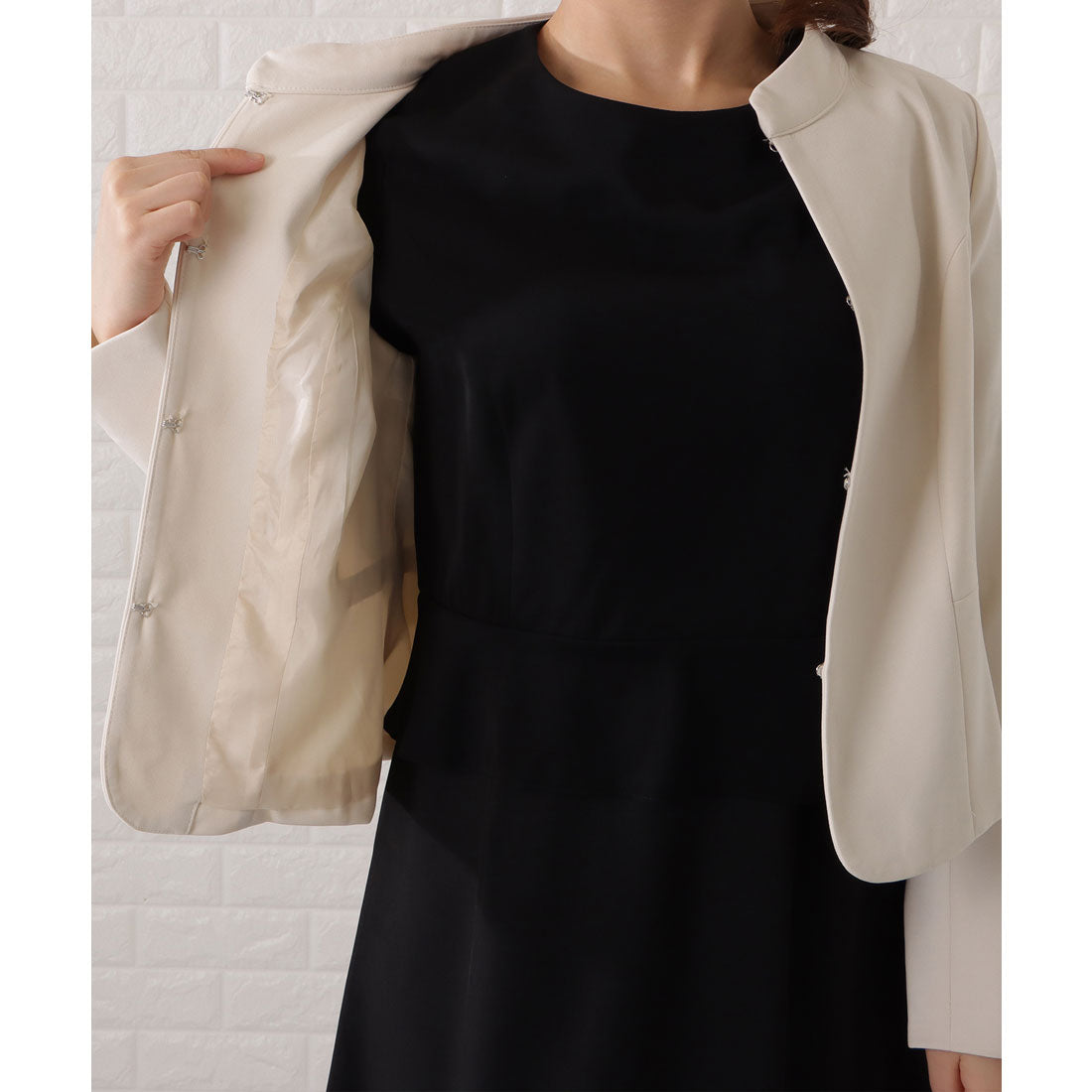 レースレディース Lace Ladies スタンドカラージャケット&セミフレアフェイクレイヤードワンピースセットアップ