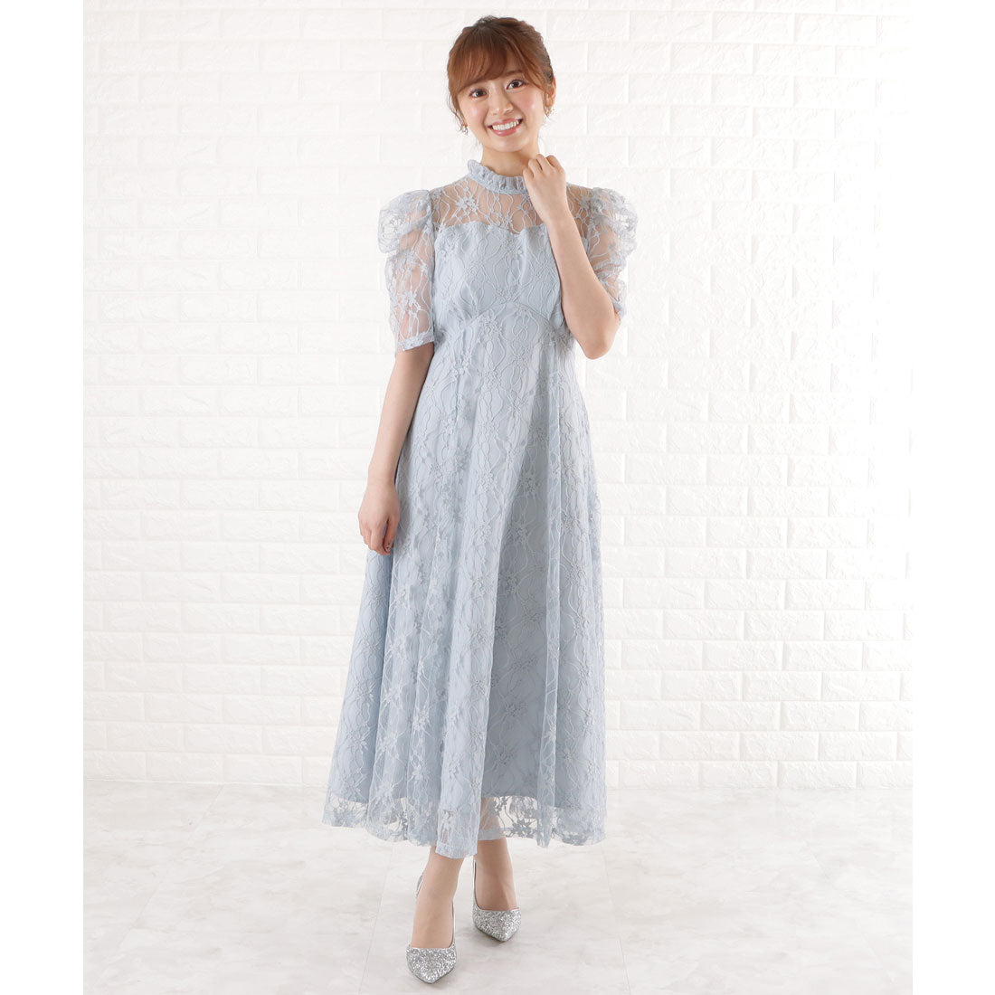 レースレディース Lace Ladies パワーショルダー総レースワンピースドレス