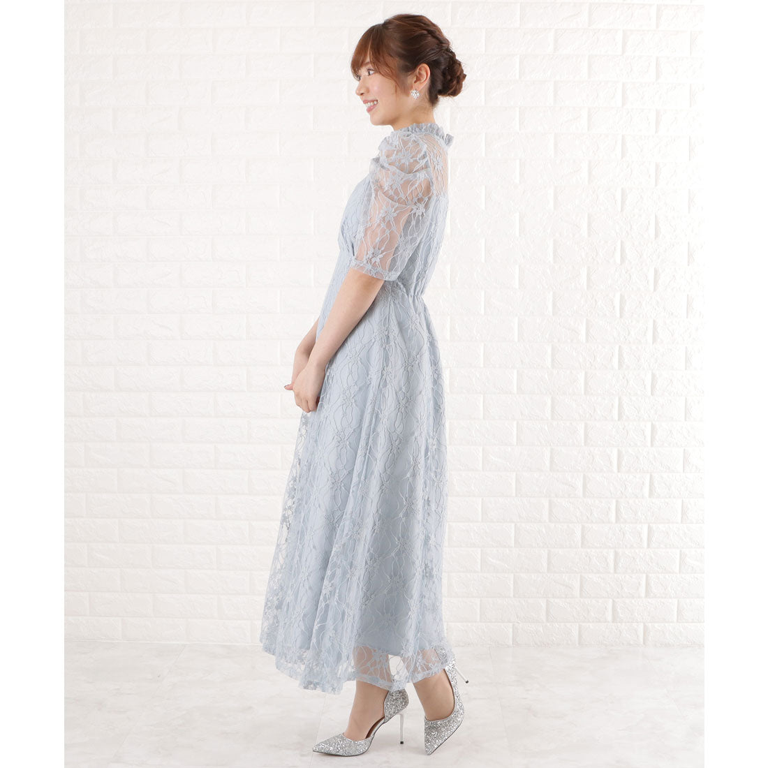 レースレディース Lace Ladies パワーショルダー総レースワンピースドレス