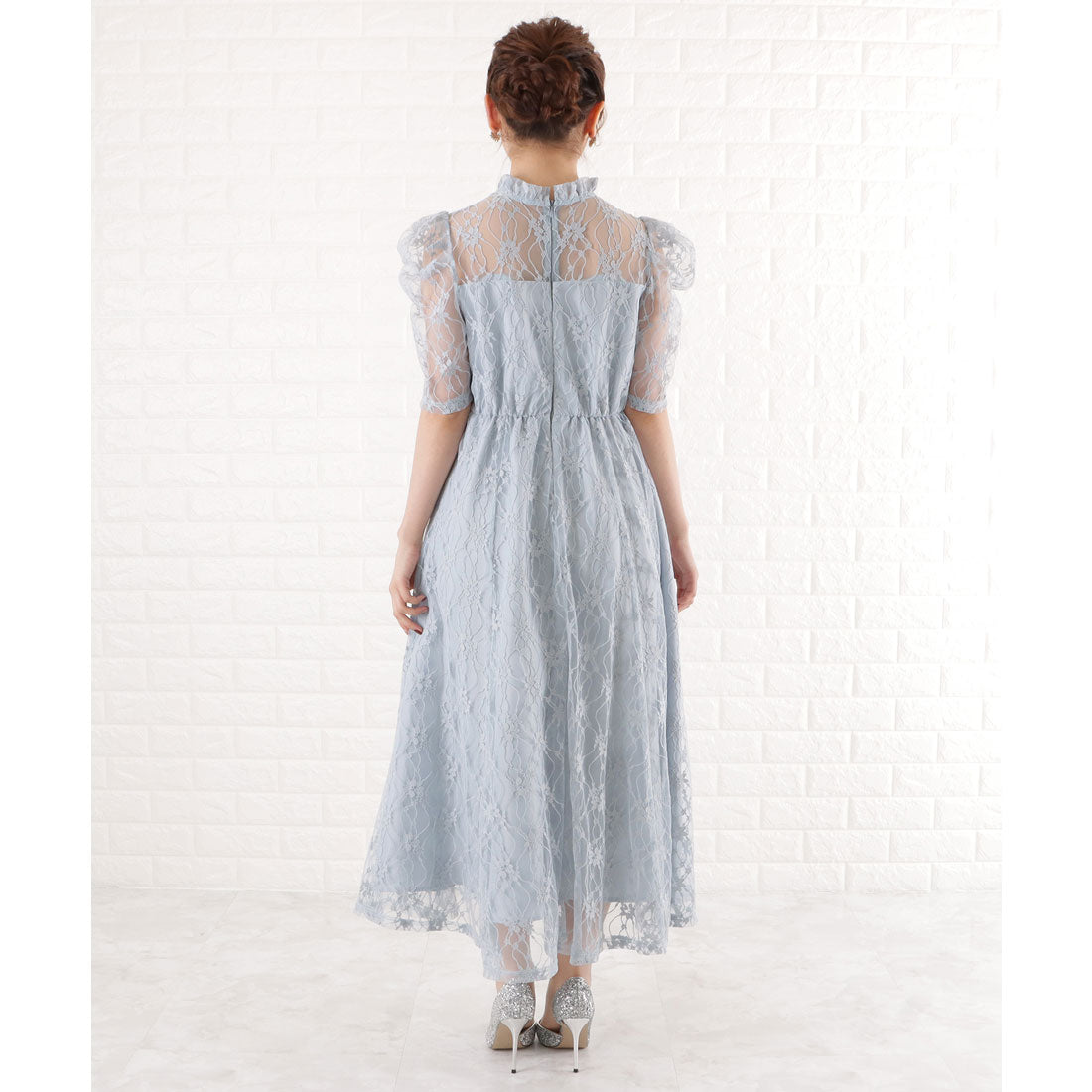 レースレディース Lace Ladies パワーショルダー総レースワンピースドレス