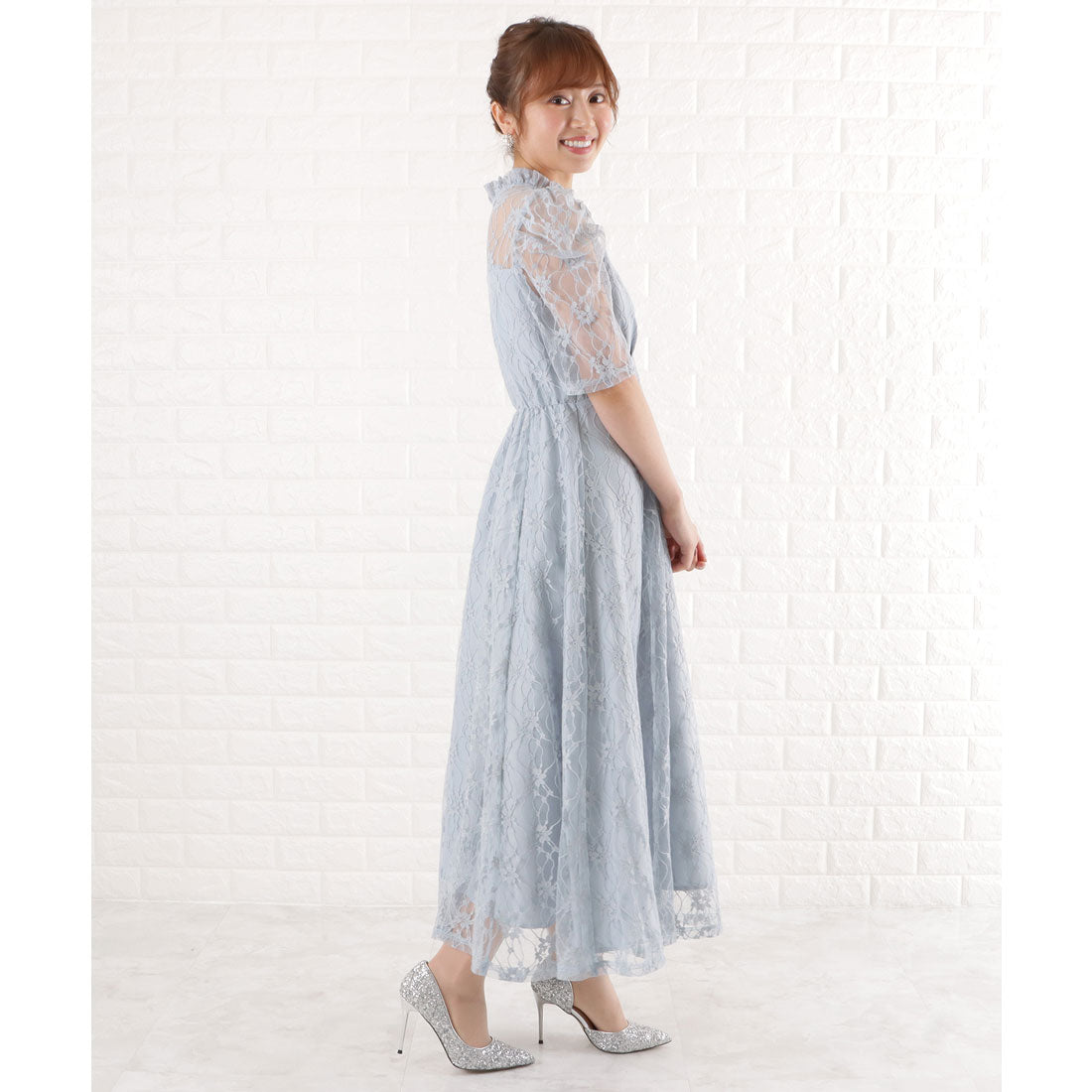 レースレディース Lace Ladies パワーショルダー総レースワンピースドレス