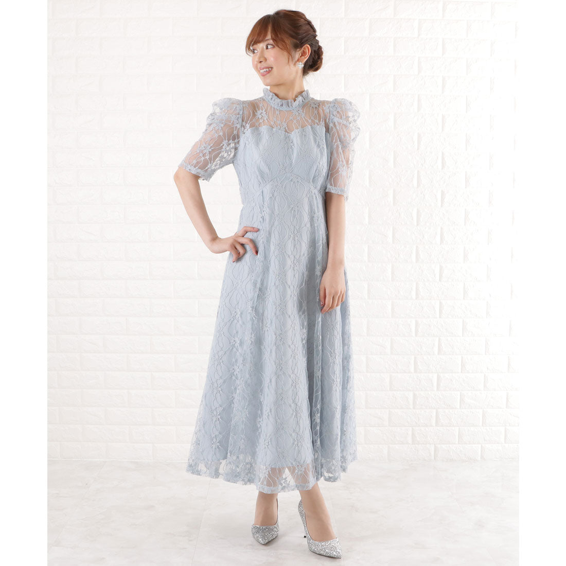 レースレディース Lace Ladies パワーショルダー総レースワンピースドレス