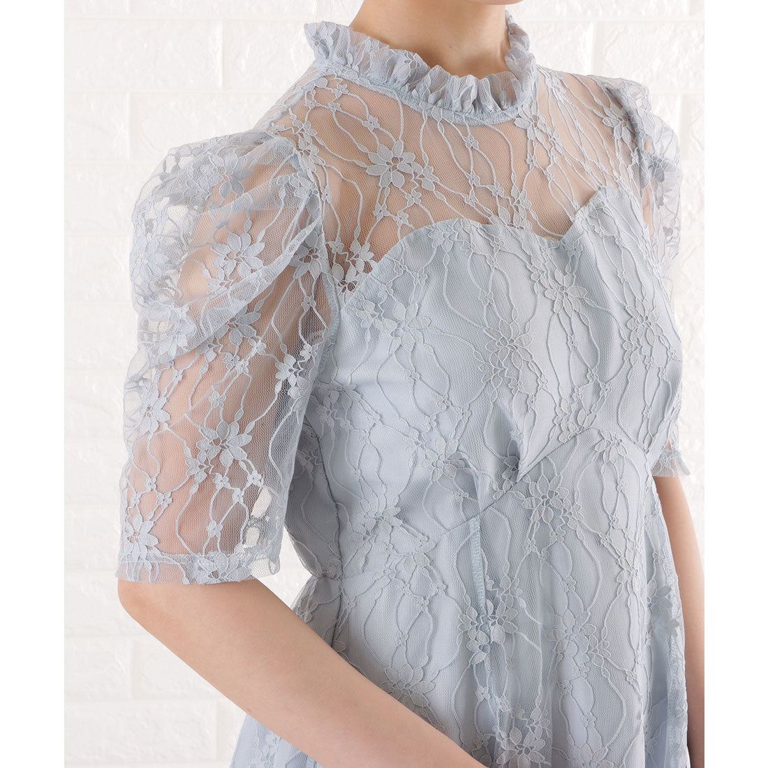 レースレディース Lace Ladies パワーショルダー総レースワンピースドレス