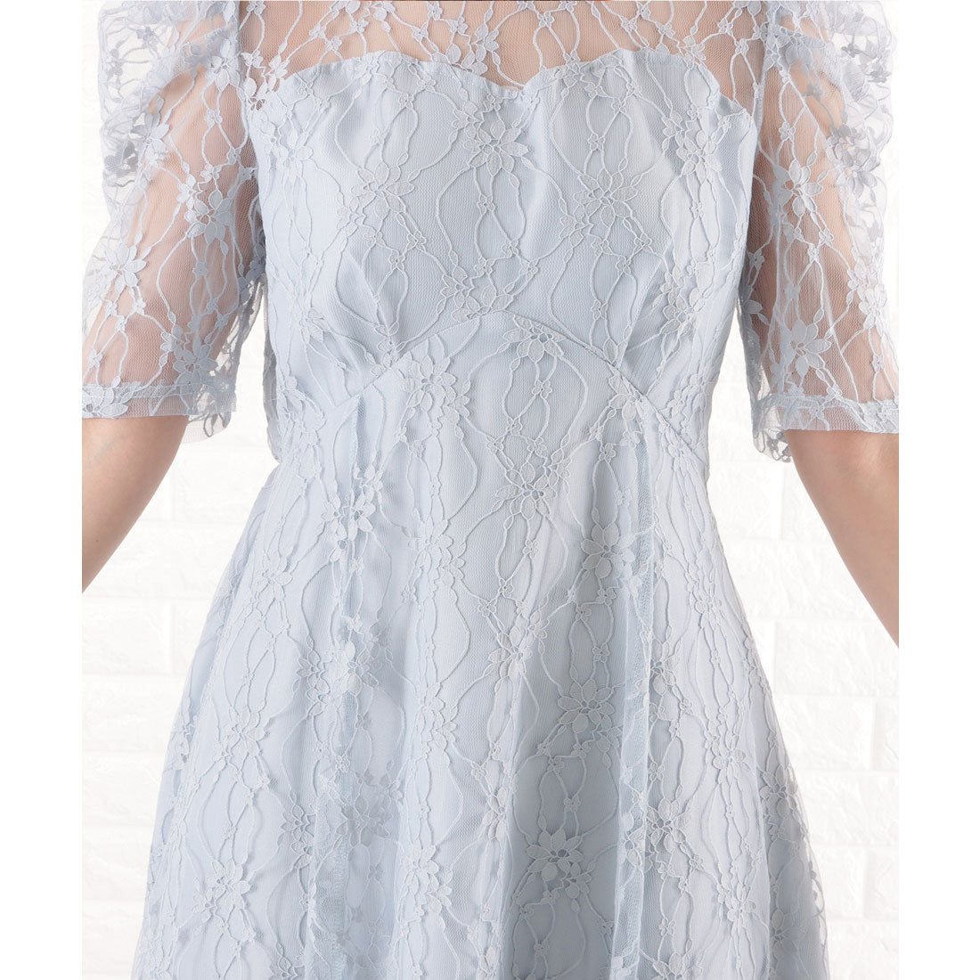 レースレディース Lace Ladies パワーショルダー総レースワンピースドレス