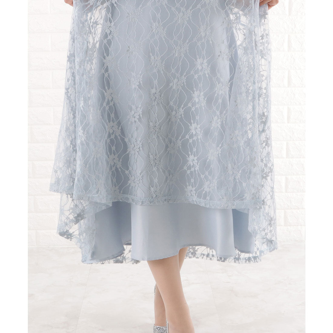レースレディース Lace Ladies パワーショルダー総レースワンピースドレス