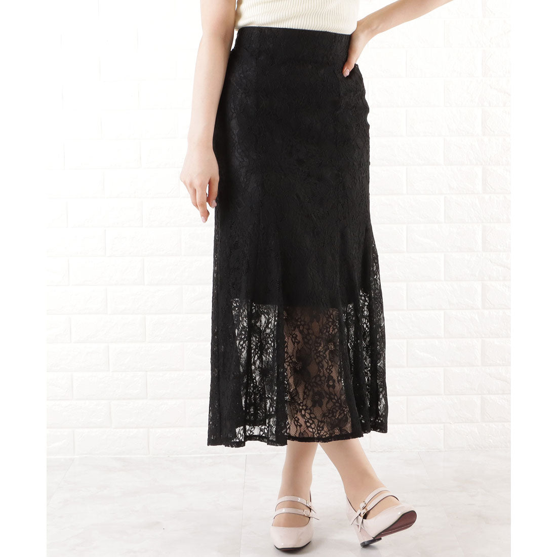 レースレディース Lace Ladies 総レースロングスカート,ブラック