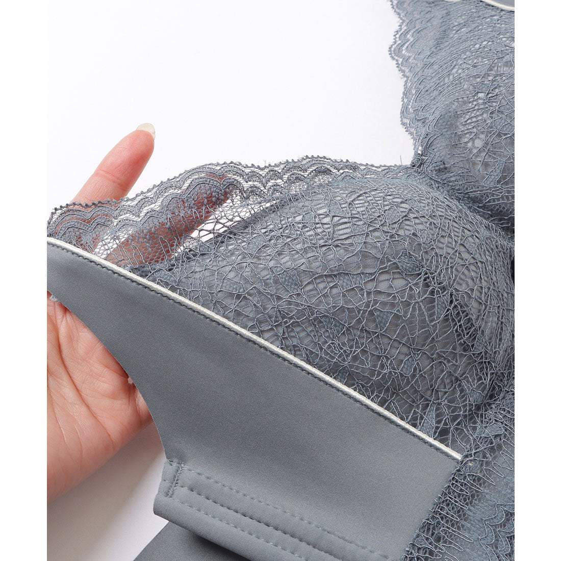 レースレディース Lace Ladies レース切替リボン付きノンワイヤーブラ&ショーツセット【返品不可商品】 （アイボリー） アイボリー