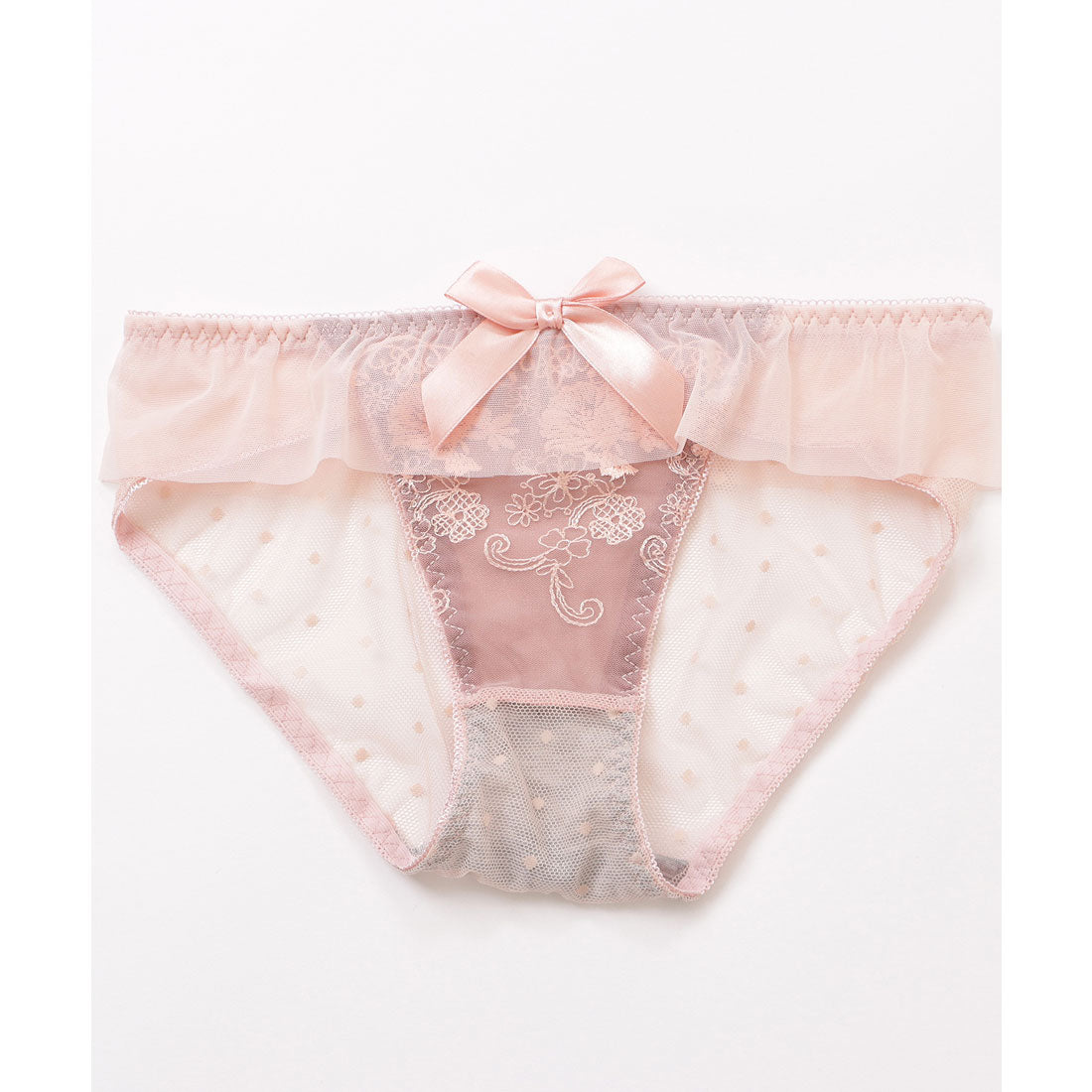 レースレディース Lace Ladies サテンリボン花柄フリルノンワイヤーブラ&ショーツセット【返品不可商品】 （レッド） レッド