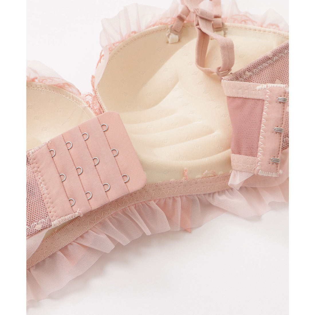 レースレディース Lace Ladies サテンリボン花柄フリルノンワイヤーブラ&ショーツセット【返品不可商品】 （レッド） レッド