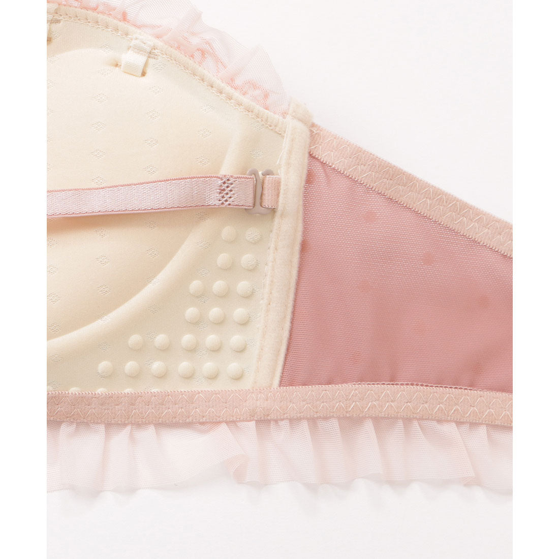 レースレディース Lace Ladies サテンリボン花柄フリルノンワイヤーブラ&ショーツセット【返品不可商品】 （レッド） レッド