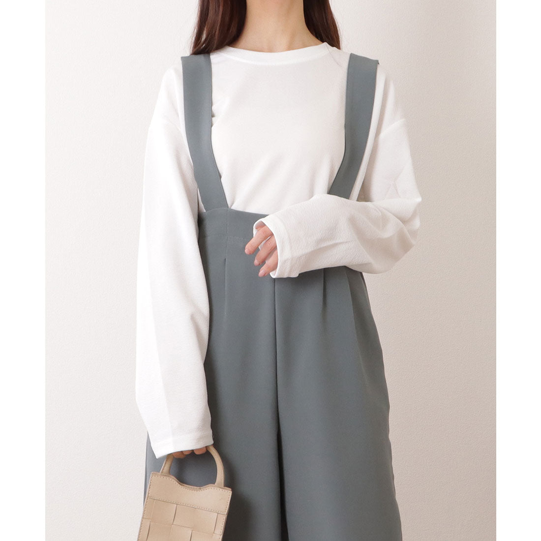 レースレディース Lace Ladies ハイウエスト タック入り ワイド サロペット パンツ （グレー） グレー
