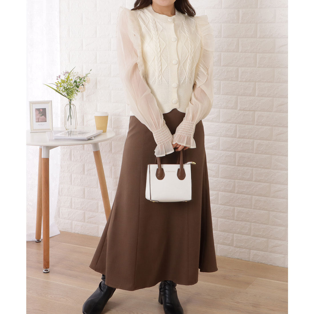レースレディース Lace Ladies ニット×シフォンドッキングフリルトップス （ホワイト） ホワイト