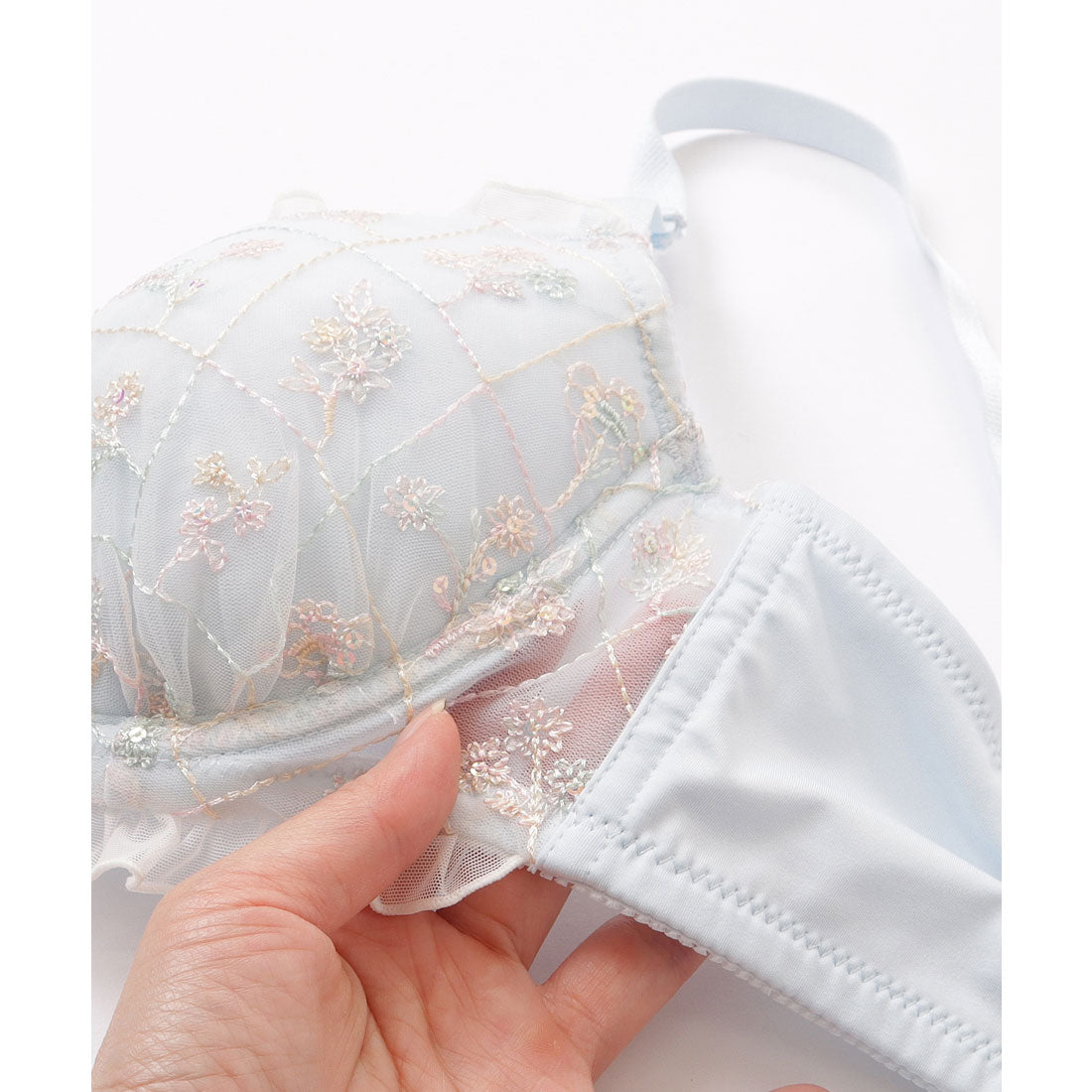 レースレディース Lace Ladies シフォンフリルブーケ刺繍ブラ&ショーツセット【返品不可商品】 （ピンク） ピンク