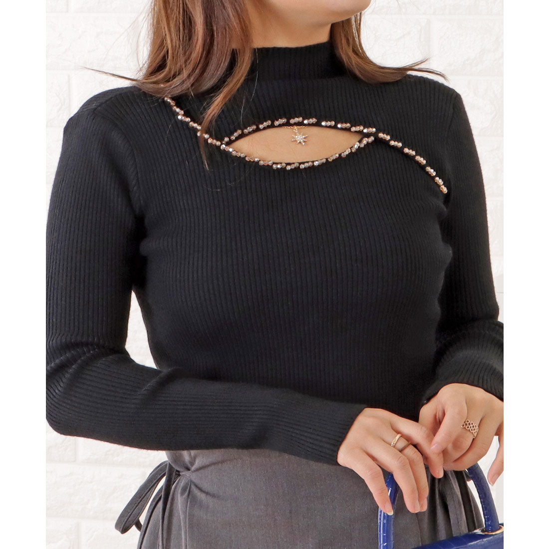 レースレディース Lace Ladies カットアウトプチハイリブニットプルオーバー （ブラック） ブラック