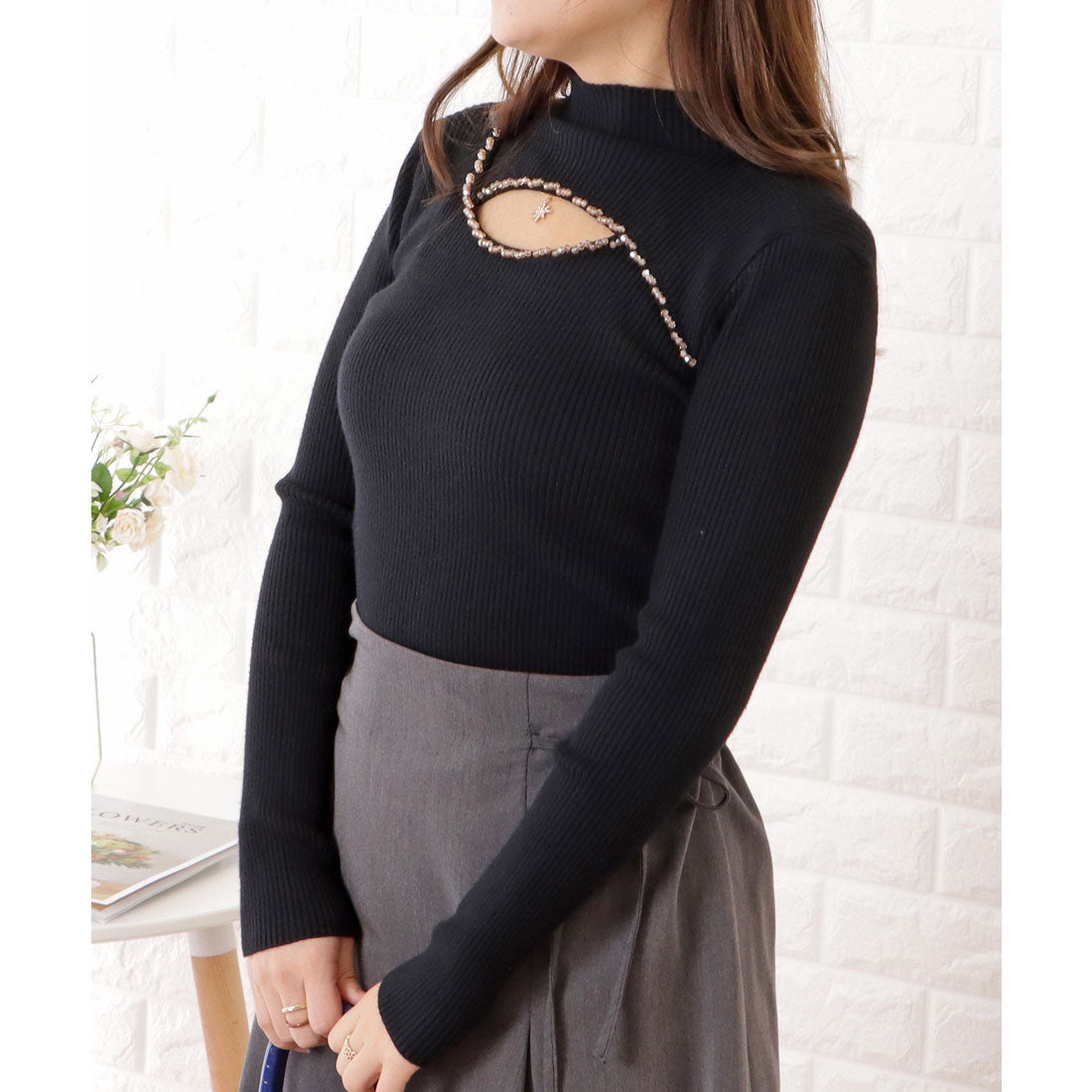 レースレディース Lace Ladies カットアウトプチハイリブニットプルオーバー （ブラック） ブラック