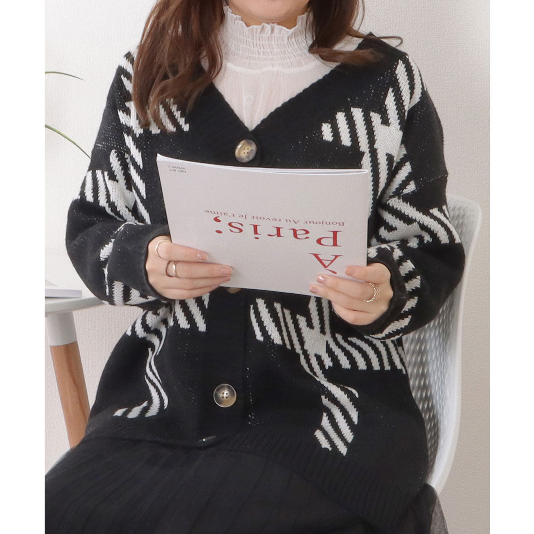 レースレディース Lace Ladies チェック柄オーバーサイズニットカーディガン （ブラック） ブラック