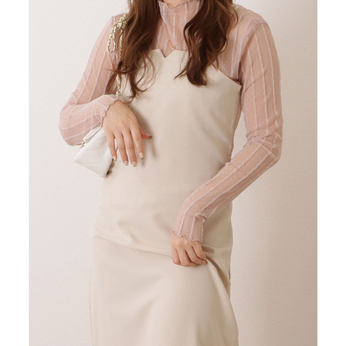 レースレディース Lace Ladies ビスチェ風 キーネック タイト マキシ ワンピース （アイボリー） アイボリー