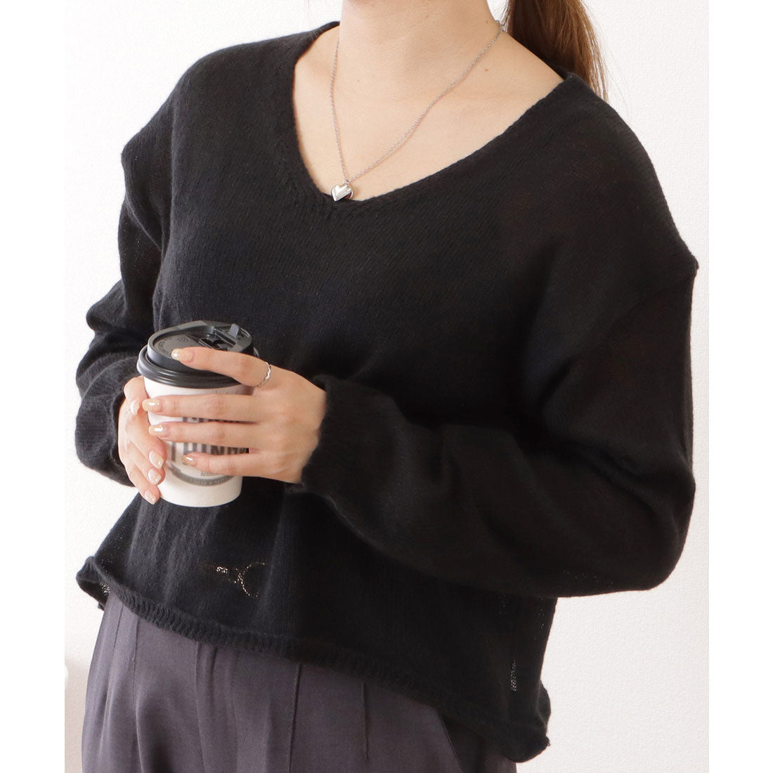 レースレディース Lace Ladies ドロップショルダーゆるシルエットクロップドニットトップス （ブラック） ブラック