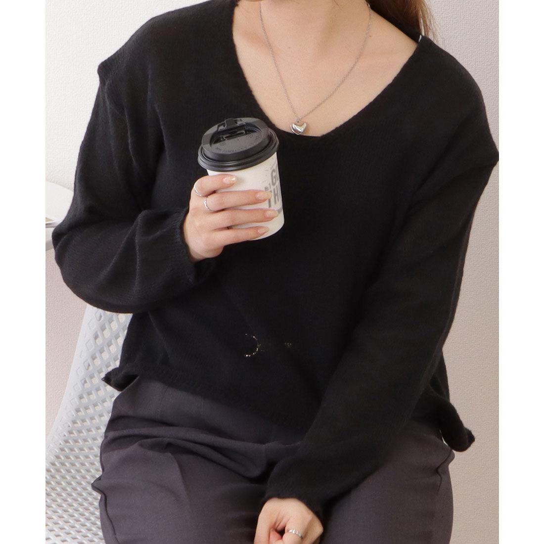 レースレディース Lace Ladies ドロップショルダーゆるシルエットクロップドニットトップス （ブラック） ブラック