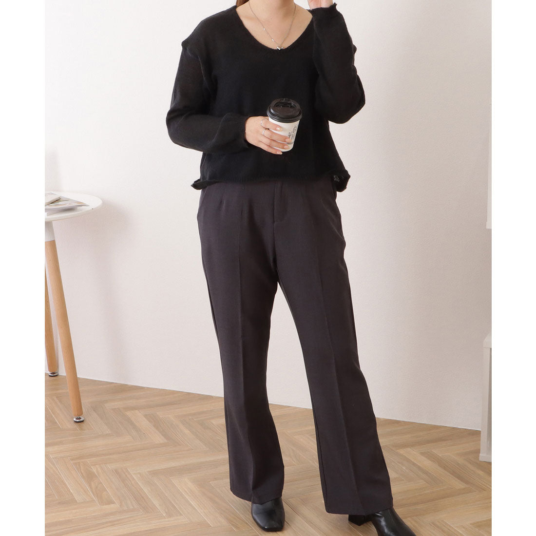 レースレディース Lace Ladies ドロップショルダーゆるシルエットクロップドニットトップス （ブラック） ブラック