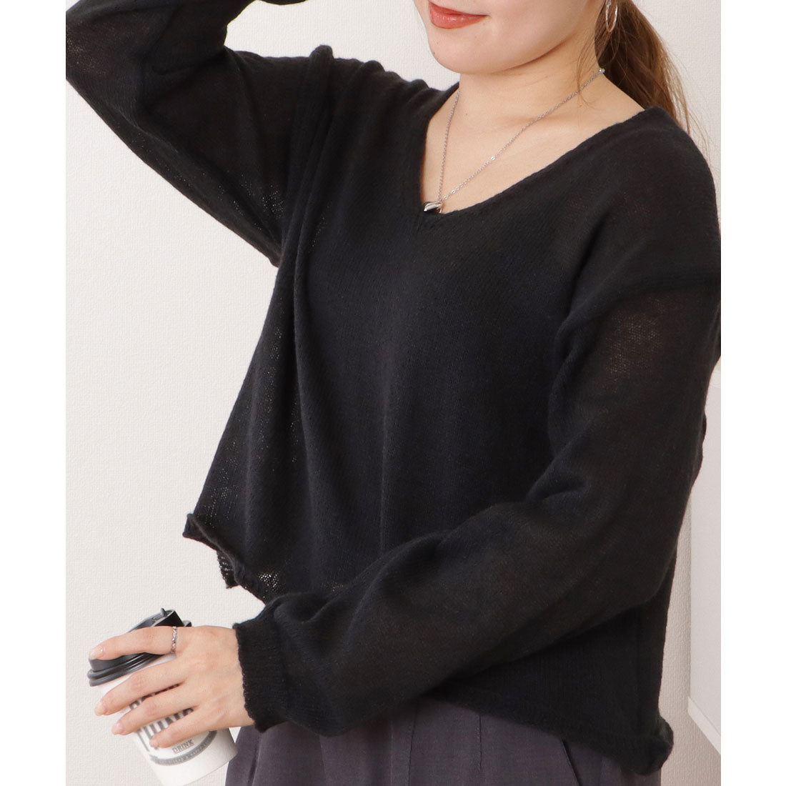 レースレディース Lace Ladies ドロップショルダーゆるシルエットクロップドニットトップス （ブラック） ブラック