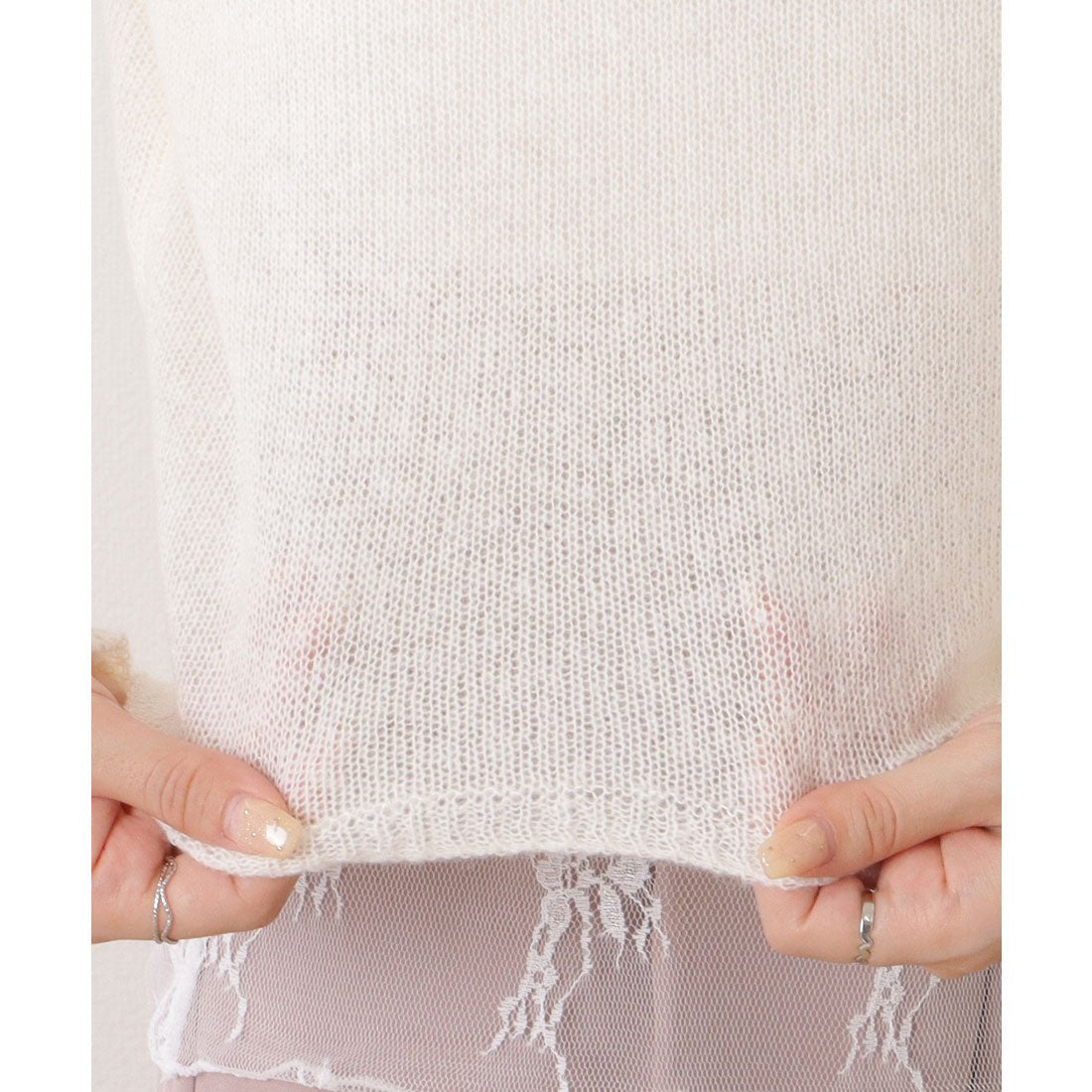 レースレディース Lace Ladies ドロップショルダーゆるシルエットクロップドニットトップス （ブラック） ブラック