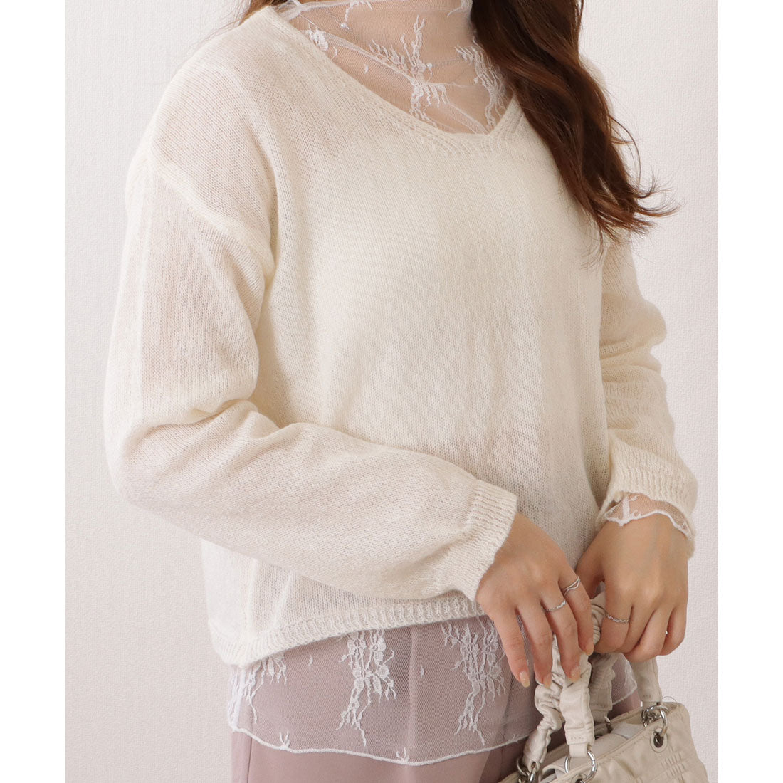 レースレディース Lace Ladies ドロップショルダーゆるシルエットクロップドニットトップス （アイボリー） アイボリー