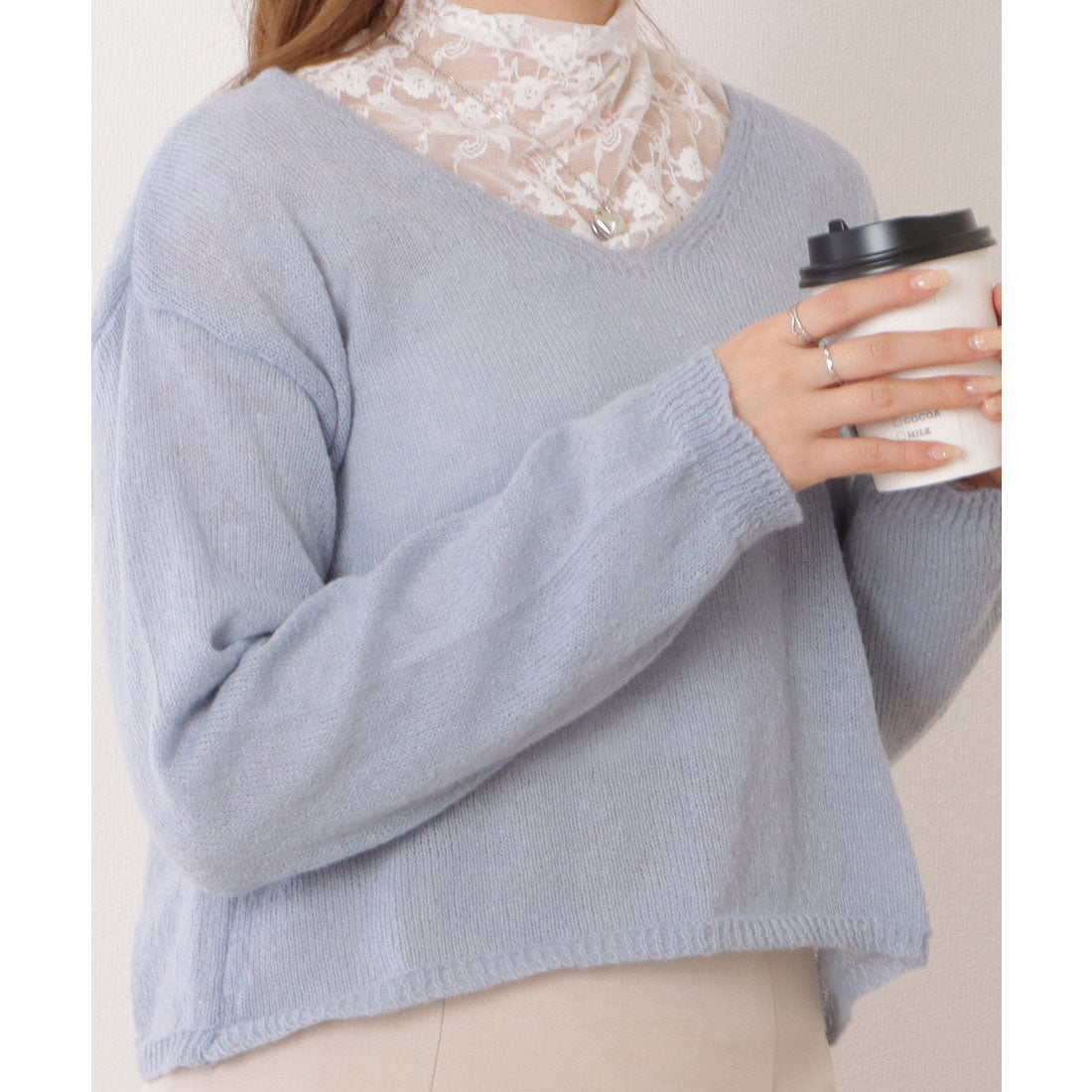 レースレディース Lace Ladies ドロップショルダーゆるシルエットクロップドニットトップス （ブルー） ブルー
