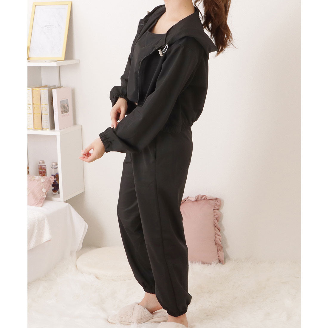レースレディース Lace Ladies 【3点セット】キャミソール×イージーボトム×パーカーリラクシーセット （ブラック） ブラック
