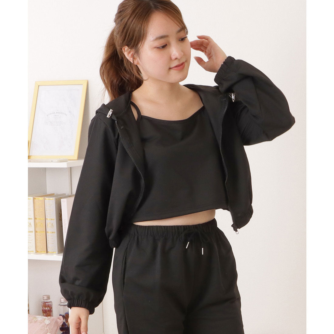 レースレディース Lace Ladies 【3点セット】キャミソール×イージーボトム×パーカーリラクシーセット （ブラック） ブラック