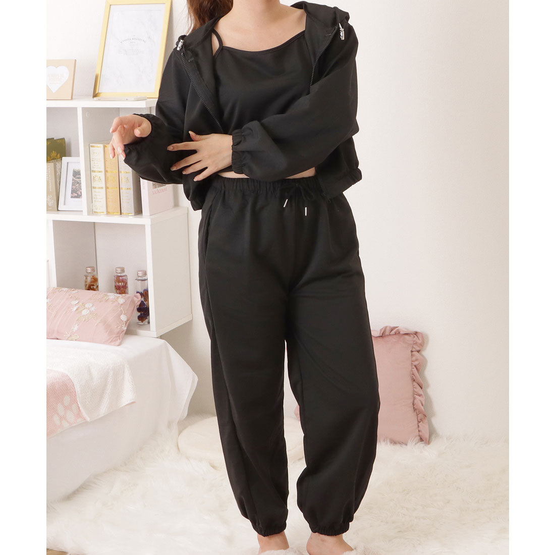 レースレディース Lace Ladies 【3点セット】キャミソール×イージーボトム×パーカーリラクシーセット （ブラック） ブラック