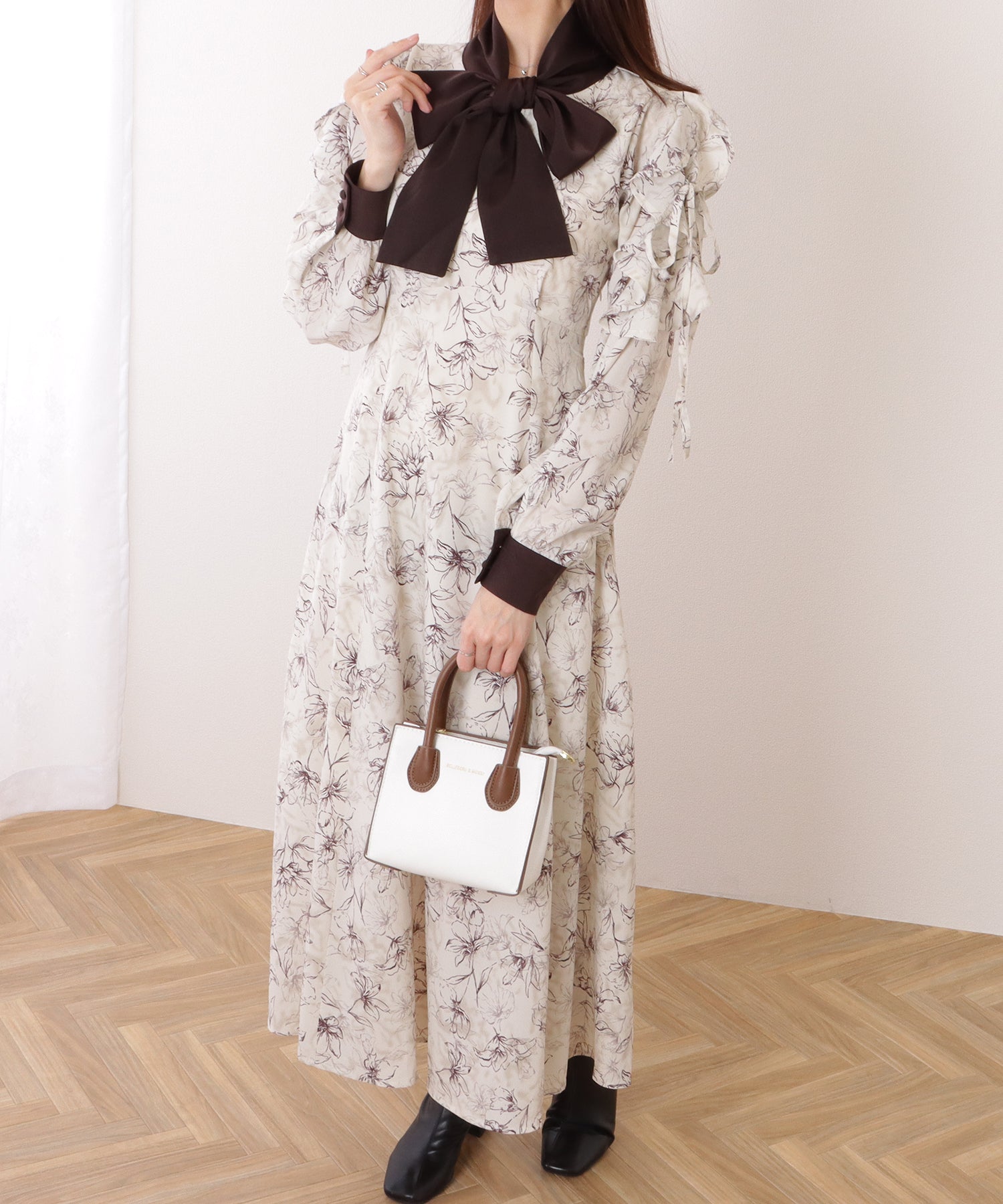 レースレディース Lace Ladies ボウタイ付き 配色 カットアウト ロング ワンピース