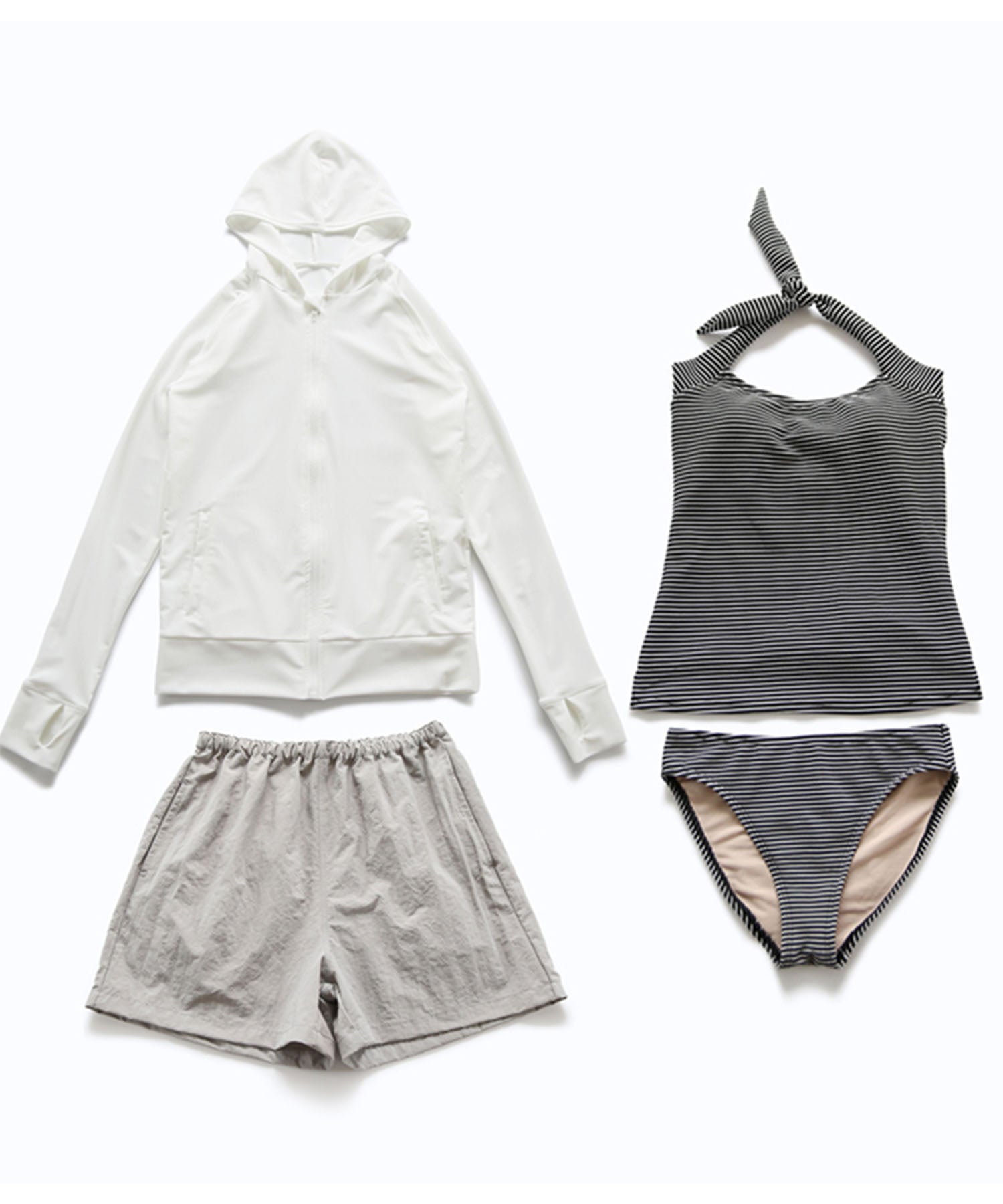 レースレディース Lace Ladies ボーダー柄ホルタータンキニ4点セット【返品不可商品】 （ホワイト） ホワイト