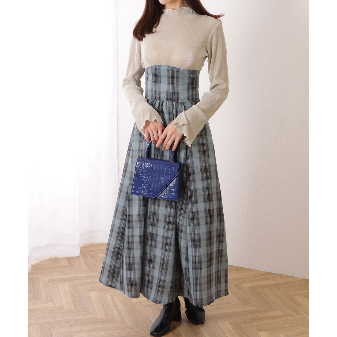 レースレディース Lace Ladies プチハイネック メロウ フリル ハイウエストドッキング ワンピース （アイボリー） アイボリー