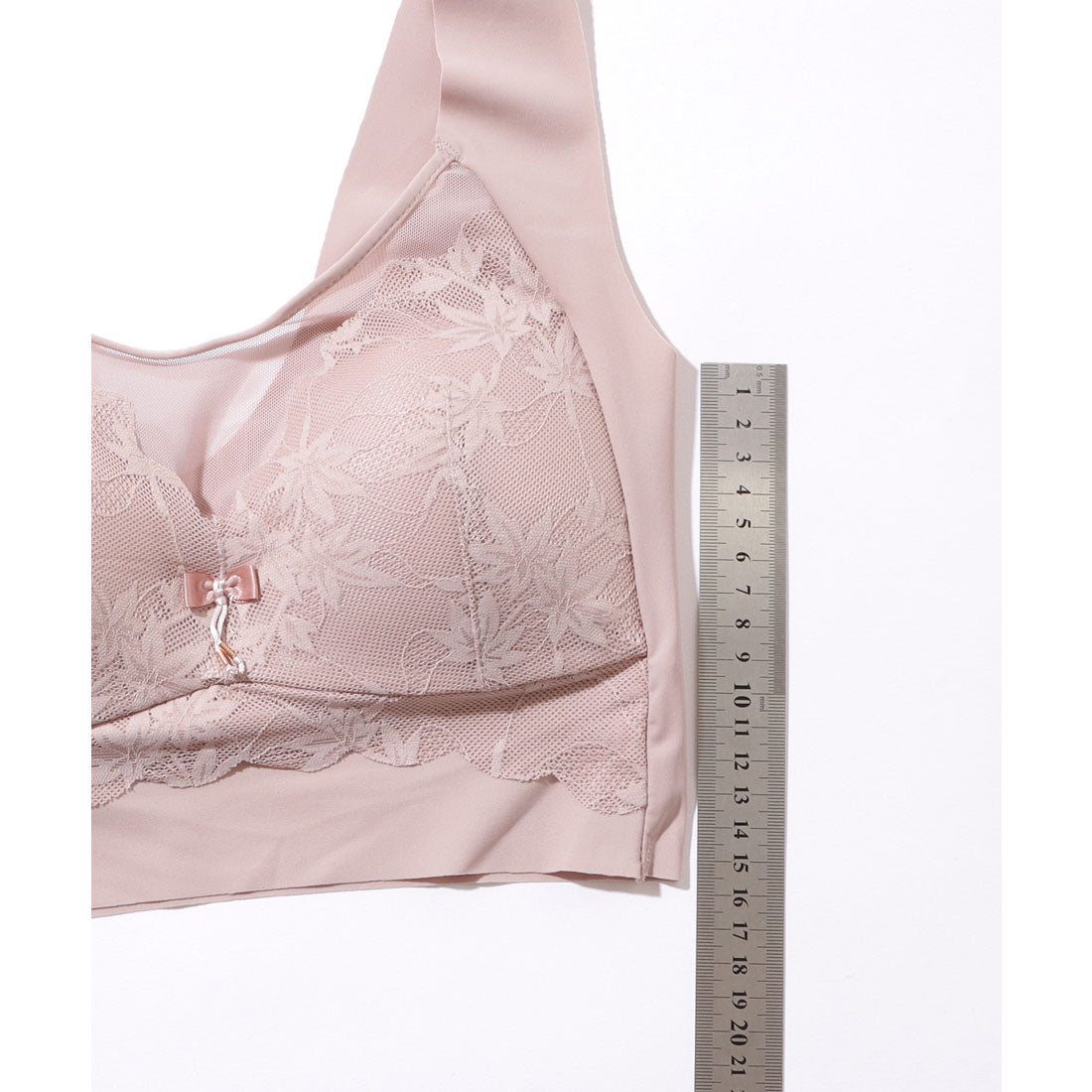 レースレディース Lace Ladies リボン付き ボタニカル柄 レース ドッキング ノンワイヤー ブラ （ピンク） ピンク
