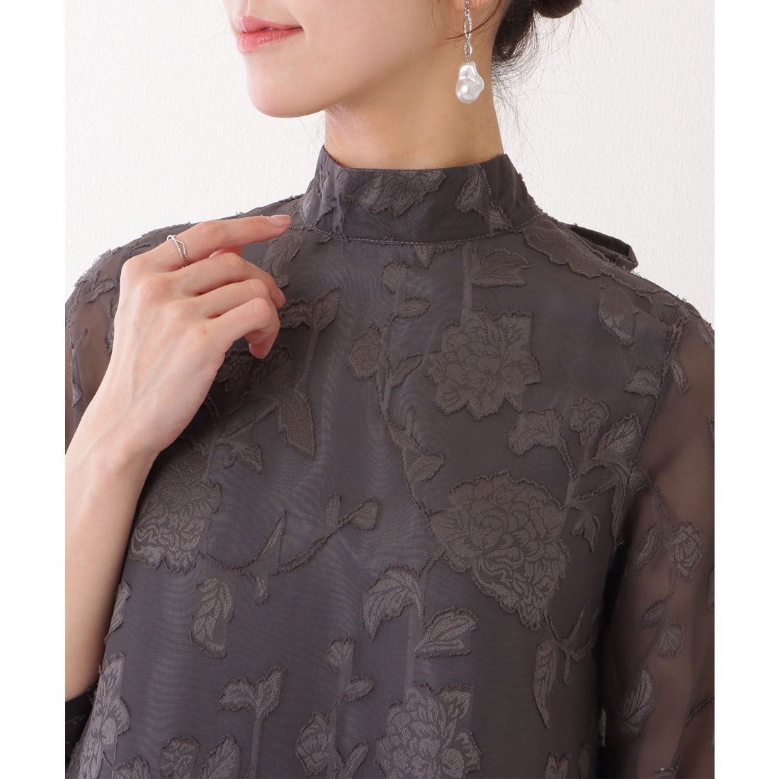 レースレディース Lace Ladies バックリボン 総レース プチハイネック Aライン ワンピース