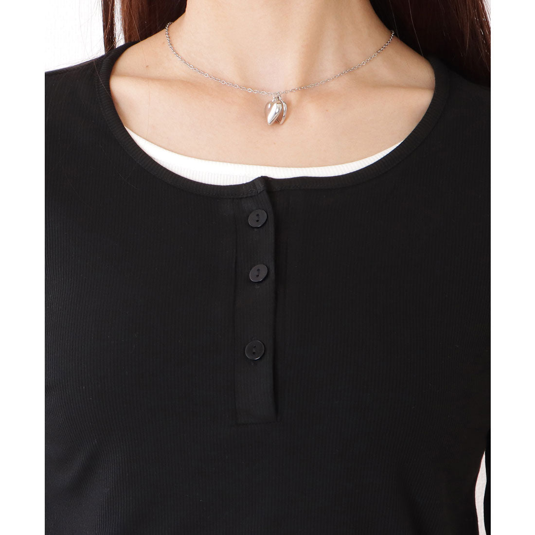 レースレディース Lace Ladies ベーシック ヘンリーネック 長袖 レイヤード風 カットソートップス （ブラック） ブラック