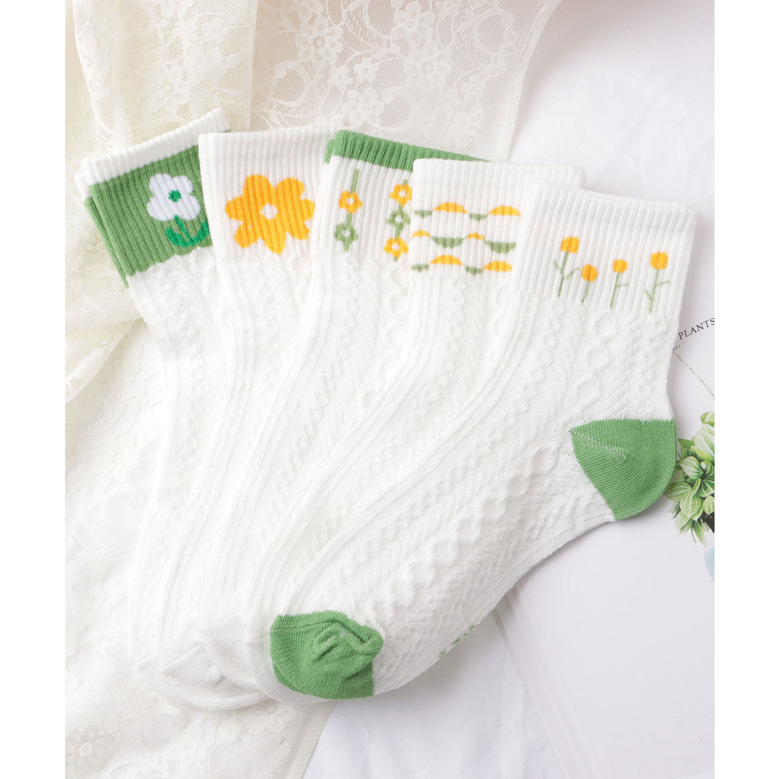 レースレディース Lace Ladies 【5足セット】ガーリーモチーフバラエティクルーソックス,B.ミックス