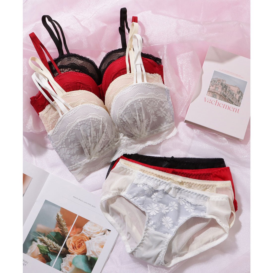 レースレディース Lace Ladies 2WAY ストラップ フラワー レース スカラップ 1/2 ブラジャー【返品不可商品】 （ブルー） ブルー