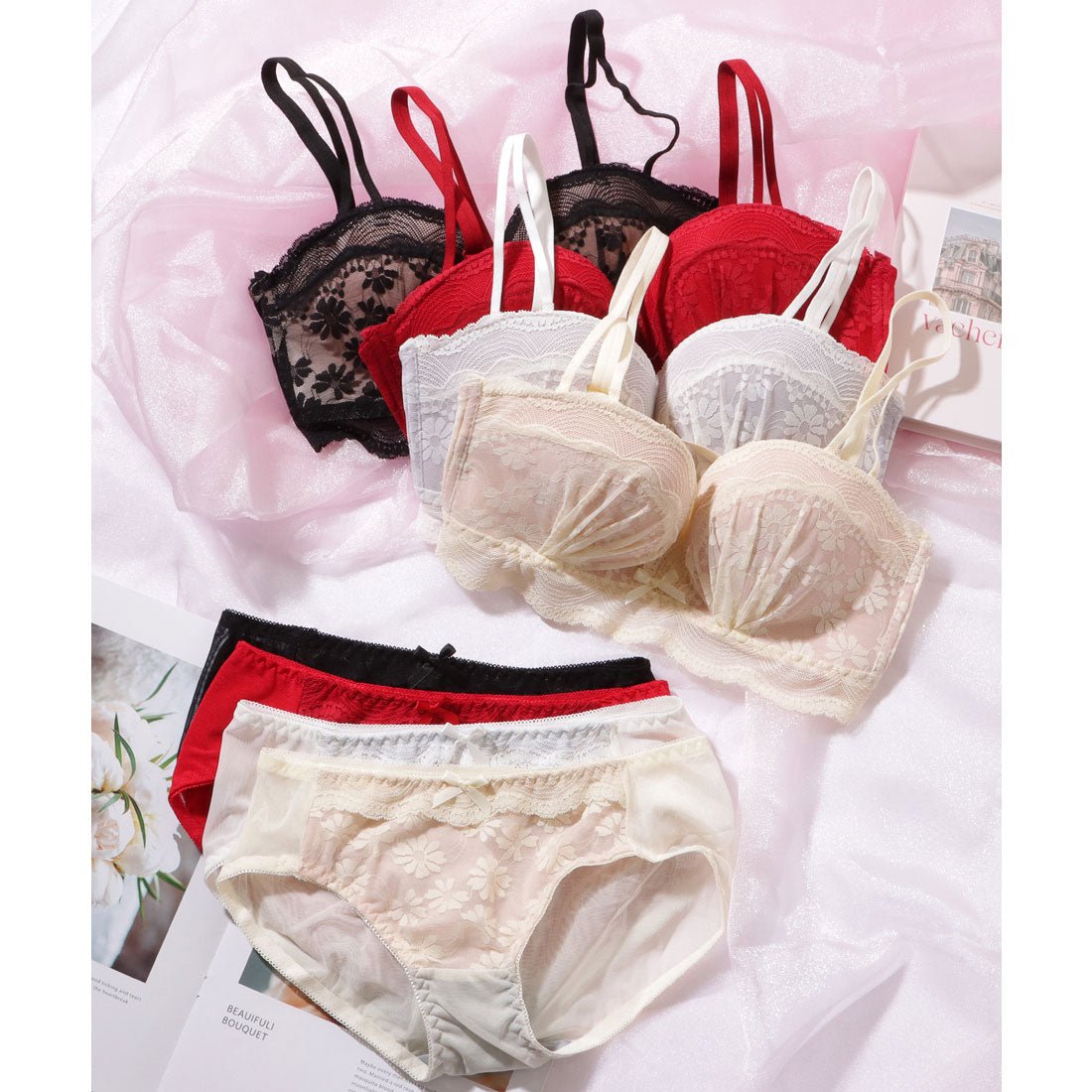 レースレディース Lace Ladies 2WAY ストラップ フラワー レース スカラップ 1/2 ブラジャー【返品不可商品】 （ブルー） ブルー
