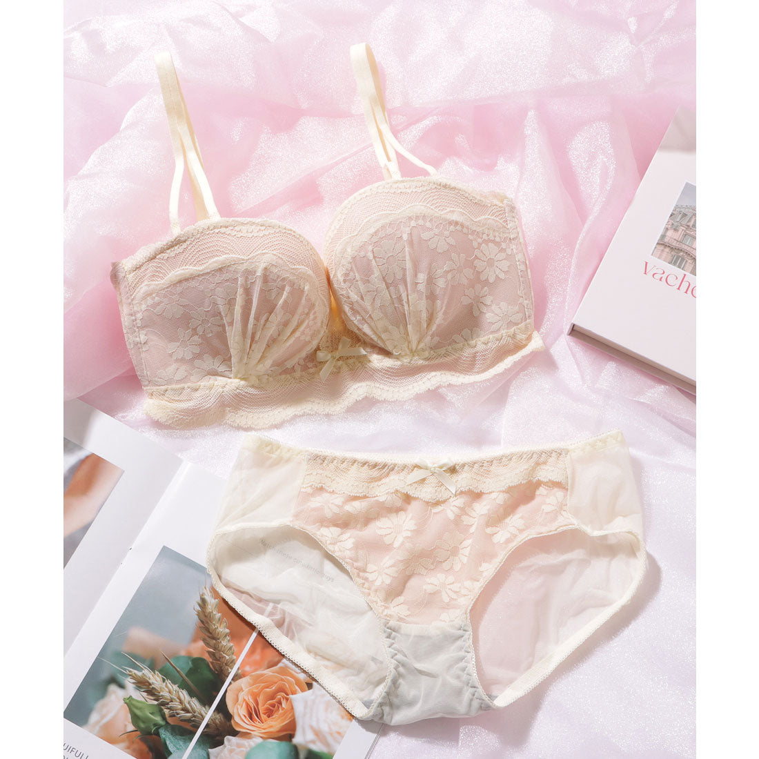 レースレディース Lace Ladies 2WAY ストラップ フラワー レース スカラップ 1/2 ブラジャー【返品不可商品】 （ブルー） ブルー