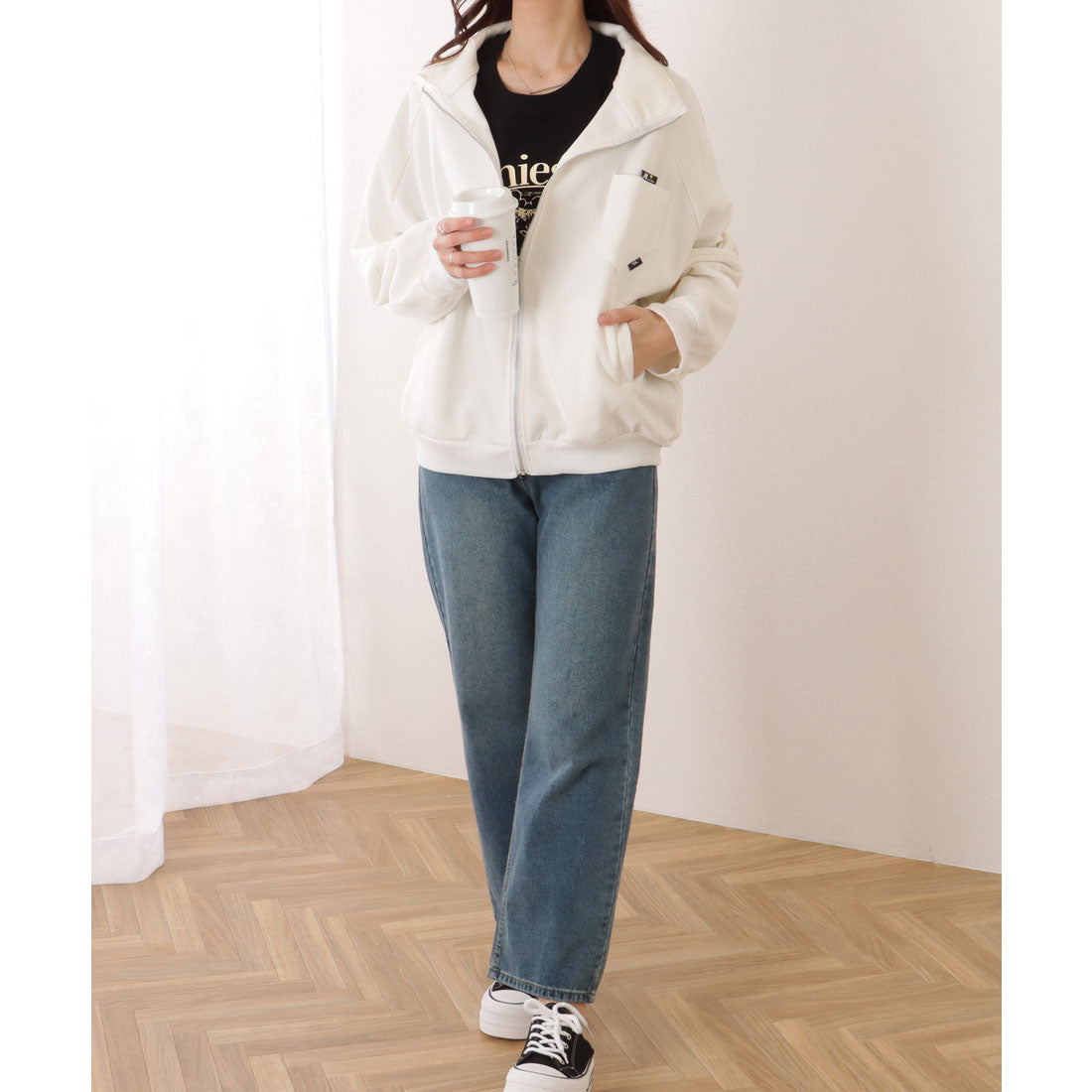 レースレディース Lace Ladies オーバーサイジング フル ジップアップ スタンドカラー ジャケット （ホワイト） ホワイト
