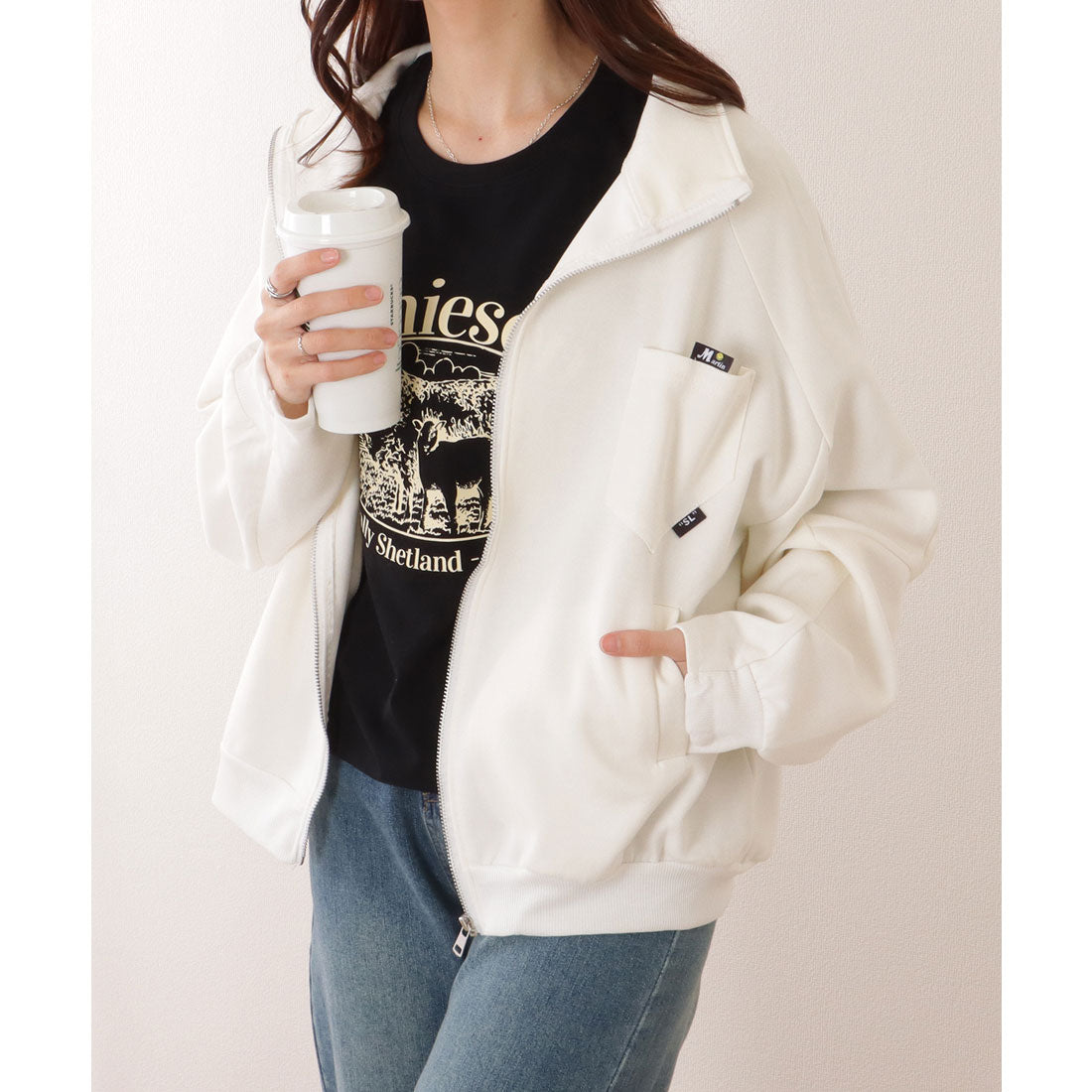 レースレディース Lace Ladies オーバーサイジング フル ジップアップ スタンドカラー ジャケット （ホワイト） ホワイト