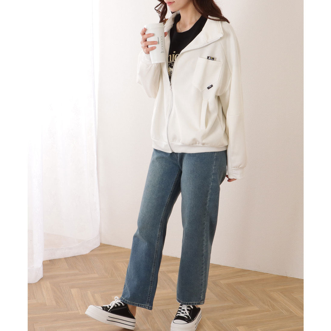 レースレディース Lace Ladies オーバーサイジング フル ジップアップ スタンドカラー ジャケット （ホワイト） ホワイト
